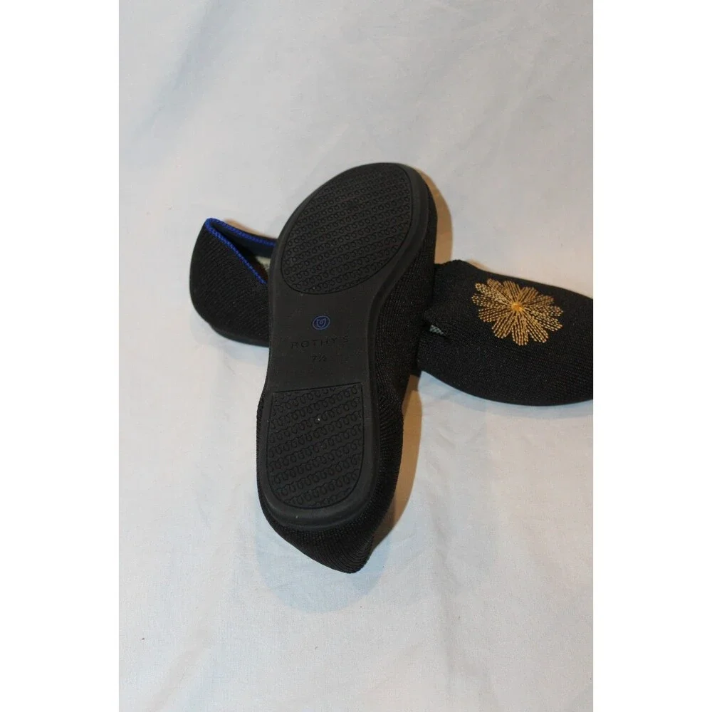 Rothy’s Limited Edition Holiday Golden Sunburst Loafer Flats Black Gold Size 7.5